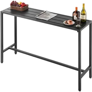 Vevor Bartisch, 1400 x 375 x 980 mm, Bistrotisch, Stehtisch mit Metallgestell, rechteckige Esstische, Küchentisch, Tresentisch, Partytisch, Gartenmöbel für Balkon, Garten, Poolrand
