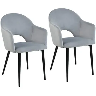 Svita Hailey 2er Set Esszimmerstühle Küchen-Sessel gepolstert Samt Grau