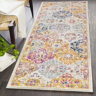 Livabliss Sicily Vintage Teppich groß - Teppich Wohnzimmer 90x152 cm, Esszimmer, Schlafzimmer - Orientalischer Teppich Boho Style - Carpet Living Room, Bunter Muster, Senfgelb, Orange, Weinrot, Blau