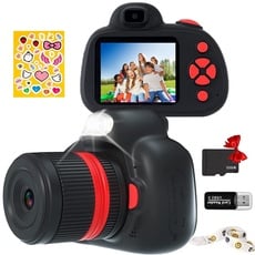 SLR Kinderkamera 1080P HD 28 MP Selfie Kinder Kamera Digital mit Doppelobjektiv, Blitz, AF, MF, 20X Zoom, 1200mAh Akku, 2,4” IPS, 32G Karte inklusive Geburtstagsgeschenk für Jungen Mädchen - Schwarz