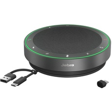 Jabra Speak2 75 schnurlose Freisprechlösung mit USB-C Bluetooth-Adapter, 4 Mikrofone mit Geräuschunterdrückung, 65 mm Breitband-Lautsprecher, für Zoom und Google Meet zertifiziert, Dunkelgrau