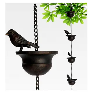 Regenkette, 94,5 Zoll, beweglich, zum Aufhängen, 8 Vogeltränke, Regenfänger für den Garten, rostfrei, dekorative hängende Gartenornamente für Innen- und Außenbereich