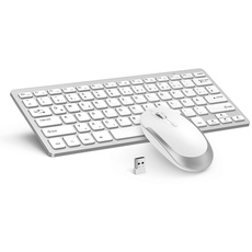 seenda Kabellose Tastatur und Maus, 2,4G Kleine Funktastatur mit Maus mit USB Empfänger für PC/Laptop/Desktop/TV, Ultradünne Mini Tastatur mit QWERTZ Layout, Weiß & Silber