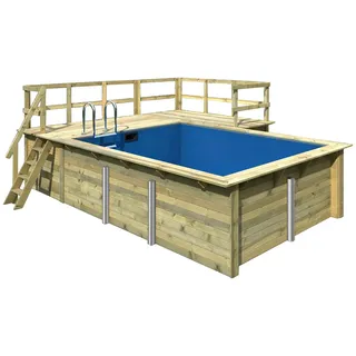 Karibu Rechteckpool "Holzpool Roma B" BxLxH: 353x400x124 cm, kesseldruckimprägniert mit 2 Sonnenterassen, braun