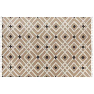 BELIANI Teppich Beige / Schwarz Jute und Baumwolle Rechteckig 200x300 cm Geometrisches Muster Fransen Handgewebt Boho Kurzhaar für Fußbodenheizung - Beige, Schwarz