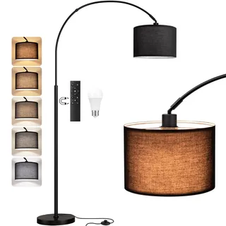 PreeOtti Stehlampe Wohnzimmer Dimmbar Bogenlampe, LED E27 Leselampe mit Fernbedienung 3000K-6000K, Vintage Standing Lamp Standlampe für Schlafzimmer, 350°Drehbarer Lampenkopf, 180cm, Schwarz