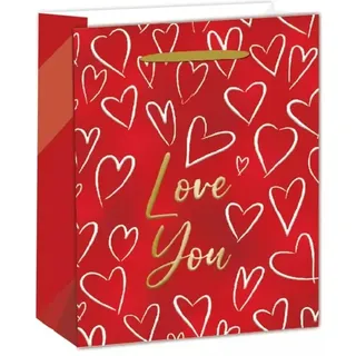 Rot-goldenes Geschenktasche mit Herzen - 18 x 23 cm