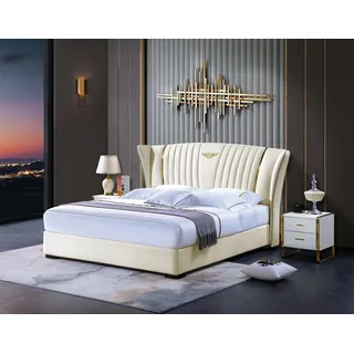 Holzbett Bett Doppelbett Echtholz Schlafzimmer Hotel Betten 180x200cm Lederbett - Weiß