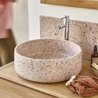Milos - Rundes pinkfarbenes Waschbecken aus Premium-Terrazzo ∅ 40 cm