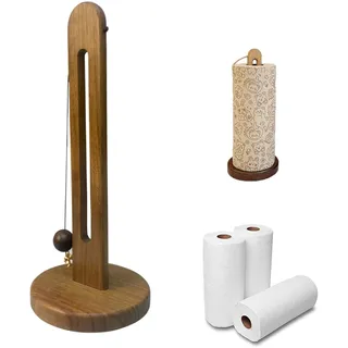 Küchenpapierhalter Stehend Holz, Küchenrollenhalter Holz, Küchenrollen Halter Ohne Bohren, mit Anhänger, Für Standard Und Jumbo Größe Küchenrollen, für Küche und Esstisch