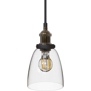 B.K.Licht - Pendelleuchte mit E27 Fassung, max. 60 Watt, Vintage, Hängeleuchte, Hängelampe Esstisch, Esszimmerlampe hängend, Wohnzimmerlampe, Küchenlampe, Retro, Vintage, 14x120 cm, Messing