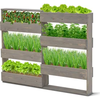 Coemo Vertikalbeet Grau Riga Kräuterbeet Holz Hochbeet Wandmontage 7 Pflanzkästen - Grau