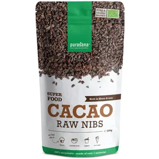 Purasana® Kakao Nibs – 200 mg Rohkakao – Reich an Ballaststoffen & Eisen, Unterstützt die Leberfunktion, die Abwehrkräfte und Aktiviert die Natürliche Energie – Bio, Vegan, Ohne Zucker