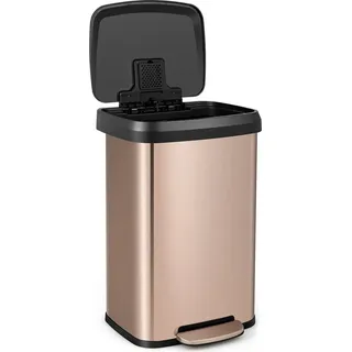 COSTWAY Mülleimer Küche, 50L Abfalleimer, Tretmülleimer mit sanft schließendem Deckel, Mülltrennsystem inkl. Desodorierungsfach, aus Edelstahl und Kunststoff (Rosegold / 50L) - Rosa