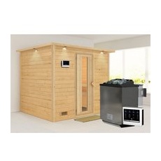 KARIBU Sauna »Paldiski«, inkl. 9 kW Bio-Kombi-Saunaofen mit externer Steuerung, für 4 Personen - beige