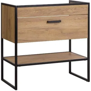 Loft-Badezimmerschrank 80 cm für Waschbecken, Eiche goldfarben, 1 Schublade - Schwarz