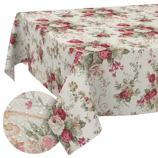Tischdecke aus Stoff Textil abwaschbar Tischwäsche Tischtuch Baumwolle Polyester Roses Rund 140cm In-/Outdoor Tischdecke