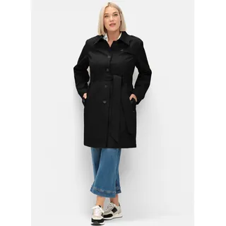 Trenchcoat SHEEGO, Damen, Gr. 48, schwarz, 64% Baumwolle, 36% Polyester, unifarben, unifarben mit Farbeinsatz, unifarben mit Farbeinsätzen, Mäntel Trenchcoat