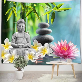 LB Wandteppich Zen 200x150cm Weiße Rose Blume,Grüner Bambus Wandbehang Tapisserie für Wohnzimmer Schlafzimmer Wohnheim Wand Dekor