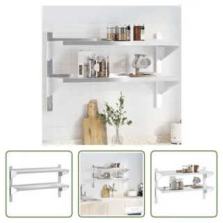 The Living Store Wandregal mit 2 Böden 100x30x60 cm Silbern Edelstahl - Silber