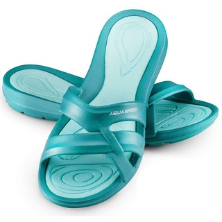 Aqua Speed Badesandalen für Damen + Mikrofaserhandtuch | Duschsandalen Frauen | Badelatschen | Badeschlappen | Pool Sandals | Petrol Gr. 38 | Panama