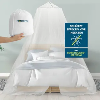 HOBERG Moskitonetz Reise | XXL Mückennetz Bett für Kinderbett, Einzel- & Doppelbett | Outdoor Moskitozelt 400 Mesh für Balkon | Insektenschutz Baldachin zum Kleben oder Bohren - mit Spannring 60 cm Ø