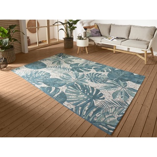 Hanse Home Tropical Leaves In- & Outdoor Teppich – Flachgewebe Aussenteppich, Jungel Palmen Blätter Design, ÖKO-TEX Wetterfest & UV-beständig für Balkon, Terrasse, Garten – Türkis, 120x180cm