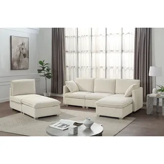 Atlantic Home Collection Wohnlandschaft, modularer 4-Sitzer mit 2 Hockern, weicher Cordbezug,