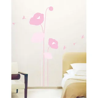 Ambiance Sticker Wandaufkleber-Dekorationsklebstoffe Blumen rosa Tulpen und Vögel Wandtattoo für Baby, Kinderzimmer und Wohnzimmer - H70 x L50 cm