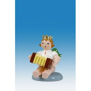 Engelmusikant Engel flach sitzend mit Harmonika mit Krone Höhe ca 6 cm NEU Holz