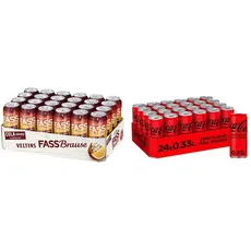 VELTINS Fassbrause Cola-Orange Alkoholfrei, EINWEG(24 x 0.5 l Dose) & Coca-Cola Zero Sugar/Koffeinhaltiges Erfrischungsgetränk in stylischen Dosen mit originalem Coca-Cola Geschmack 330ml(24er Pack)