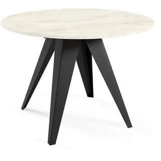 Feldmann-Wohnen Esstisch Gerda Chromix Weiß / Schwarz 100/138 / 100 / 76cm , Ecru , Metall , Rund,Rund , Stativgestell , 100x76x100 cm , Esszimmer, Esstische