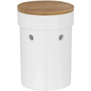 Kela Zwiebeltopf Salena Durchmesser 15 cm, Keramik weiß mit Deckel aus Bambusholz