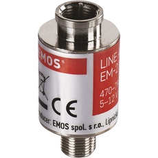 EMOS Satelliten-Leitungsverstärker Inline 20 dB (Frequenzbereich 470–790 MHz) für DVB-T2, Kabelfernsehen oder Antennen J5709 Silbern 2 x 4,2 cm