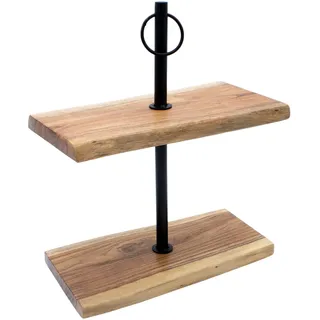Akazie Massivholz Etagere natur - 42 x 35 cm - Holz Serviertablett mit 2 Etagen - Etagenständer Servierplatte Buffetständer Servierständer Präsentationsständer Deko Ständer für Dessert Obst Gebäck