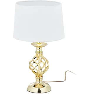 Relaxdays Tischlampe modern, Nachttischlampe Touch, 3 Stufen dimmbar, E14 Tischleuchte edel, HxD 43,5 x 25 cm, gold/weiß