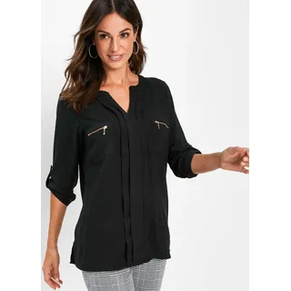Tunika BONPRIX, Damen, Gr. 36, schwarz, Obermaterial: 100% Viskose, figurumspielend, Tuniken Tunika, figurumspielende Passform, mit langem Arm, mit eingelegten Falten