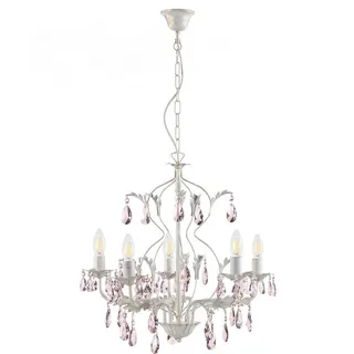 Kronleuchter , Weiß , Metall, Glas , 100 cm , Lampen & Leuchten, Innenbeleuchtung, Hängeleuchten, Kronleuchter
