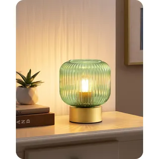 EDISHINE LED Tischlampe, Grüner Glasschirm & Goldfarbener Metallsockel, inkl. E27 LED-Lampe, 2700K Warmweiß, Moderne Nachttischlampe für Wohnzimmer, Schlafzimmer & Als Geschenk