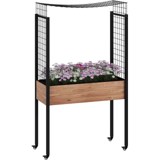 Pflanztisch - Hochbeet mit Rankgitter - Mit Rollen - Holz - 110 x 49 x 190 cm - Braun
