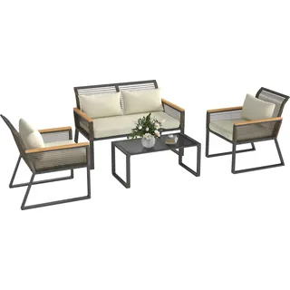 Outsunny Polyrattan Gartenmöbel Set 4 Personen wetterfest Balkonmöbel-Set - Grau