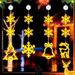 YISKY Weihnachtsbeleuchtung fenster, 4er Set LED Saugnapf Weihnachten Lichter, LED Fensterlicht Saugnapf, Weihnachtsbeleuchtung Hängende, Weihnachtsdeko Beleuchtung, Weihnachtsdeko innen