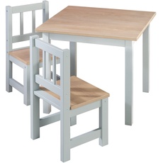 Bild Kindersitzgruppe 'Woody' - 2 Kinderstühle & 1 Tisch - Sitzgarnitur/Sitzmöbel für Kinder in Holzdekor & Taupe