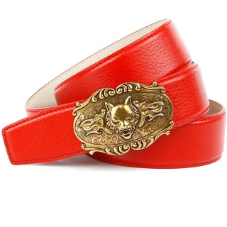 Anthoni Crown Ledergürtel in rot, mit Wolfkopf-Schnalle,