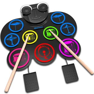 CNAPXAIA Elektronisch Schlagzeug, 9 Pads Silikon E Schlagzeug Set mit Lautsprechern, Unterstützt MIDI/Bluetooth/Kopfhörer, Für Kinder 3 4 5 6 7 8 9 10 11 12 Jahren