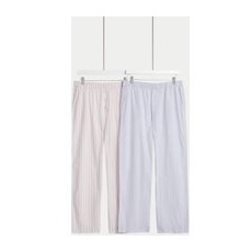 Womens Body by M&S 2er-Pack gestreifte Schlafanzughosen aus reiner Baumwolle mit Cool ComfortTM - Pink Mix, Pink Mix, 12-SHT