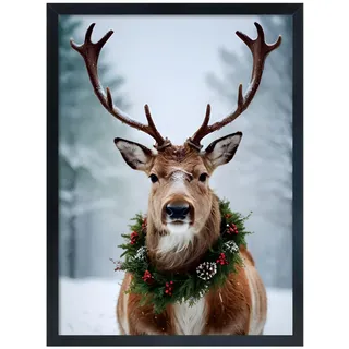 kollyseek Poster Wandbilder Wohnzimmer Modern -1 pc 30x40cm Weihnachtshirsch Weihnachten wohnzimmer deko Leinwand Wohnzimmer Wanddekoration (Ohne Rahmen 30x40cm)