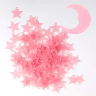 Piriuuo 101 Stück 3D Leuchtsterne, Leuchtende Sterne Wandsticker im Dunkelen für die Decke Selbstklebend Leuchtsterne Fluoreszierend Leuchtaufkleber Wanddeko für Kinderzimmer, Babyzimmer Deko, Rosa