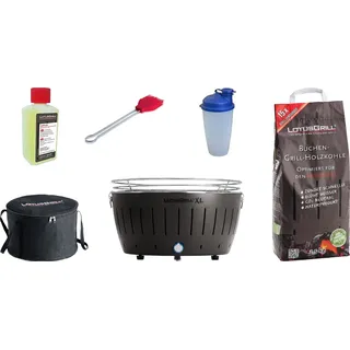 LotusGrill XL Starter-Set Anthrazitgrau – raucharm, 6-tlg, USB & mobil - Grau