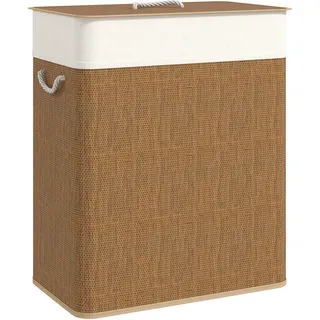 Homcom Bambus Wäschekorb mit Deckel 2 Fächer 100 L Wäschesammler mit Seilgriffen , Naturmaterialen , 32x63x52 cm , Haushalt & Kleinelektro, Wäschepflege, Wäschekörbe & Wäschetonnen